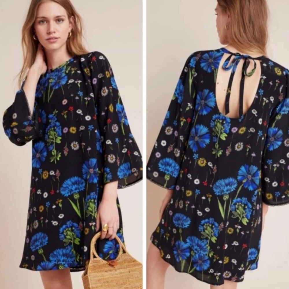 Anthropologie Black and Blue Floral Dress